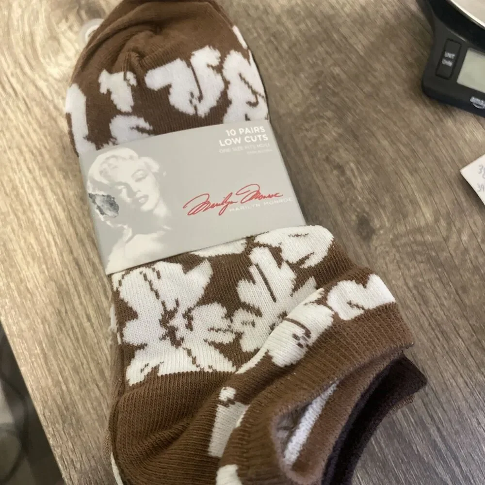 Marilyn Monroe 10 Pairs Womens Low Cut Socks OSFM Multi Color Floral Print Brown
